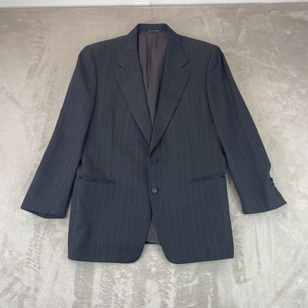 Canali Blazer Sport Coat Jacket 40R Charcoal Gray Pinstripe Italian 100% Wool‎